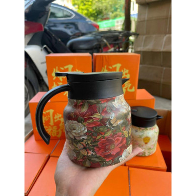 Bình trà giữ nhiệt hoa văn nghệ thuật pha trà,cà phê, chất liệu inox