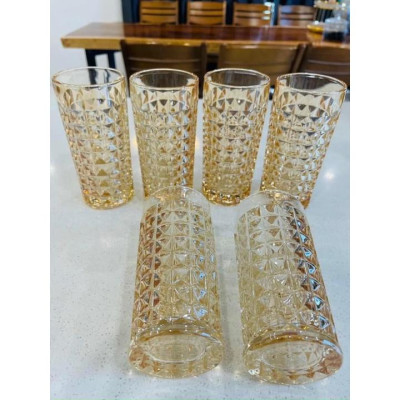 BỘ 6 CỐC UỐNG NƯỚC HOA QUẢ THỦY TINH CAO CẤP VÂN KIM CƯƠNG SANG TRỌNG ( CỐC CAO 0