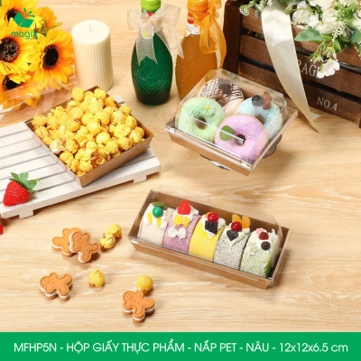 MFHP5N - 12x12x6.5 cm - 50 hộp giấy nắp PET kraft nâu đựng thực phẩm, thức ăn mang đi