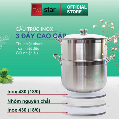 Bộ xửng hấp  Standard inox 430 nắp kính ( 30CM ) , 3 đáy dùng tốt bếp từ , hồng ngoại , gas