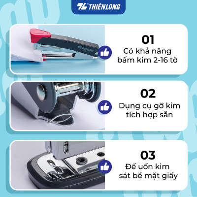 Bấm kim trợ lực số 10 - Power Assist Stapler Thiên Long - Bấm nhẹ hơn 50%