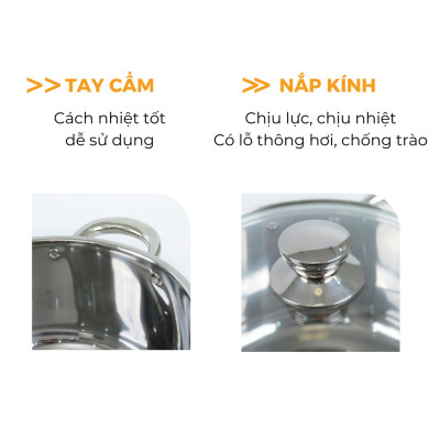 Bộ nồi inox đáy từ HR-S306 (16,20,24cm) - thương hiệu Hare -  lỗi 1 đổi 1