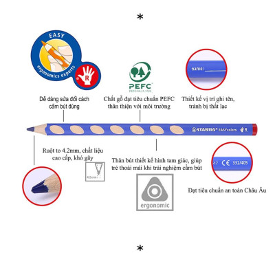 Bộ 6 cây bút chì màu STABILO EASYcolors, thuận tay trái (CLE33L/6) - Xanh dương (405)