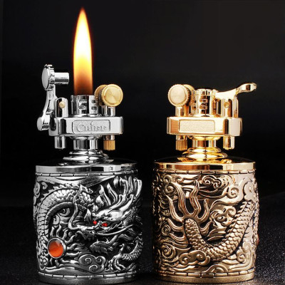 Vỏ Hột Quẹt Bật Lửa Xăng Đá Chief CF-206 Họa Tiết Rồng Cuốn Đẹp Độc Lạ - Dùng Xăng Bấc Đá Cao Cấp