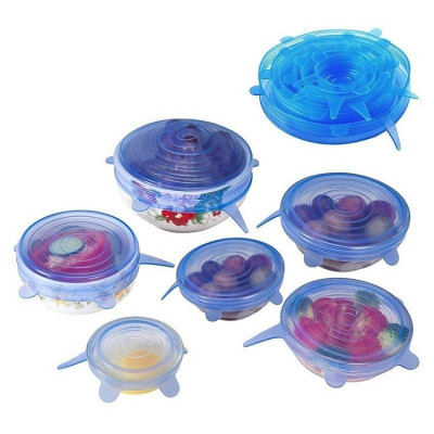 BỘ 6 NẮP ĐẬY THỰC PHẨM SILICONE - Màng Bọc Thực Phẩm Silicon Che Đậy Thức Ăn, Hoa Quả- HENRYSA