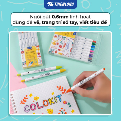 Bút lông 6/12 màu dạng bấm Retractable Fiber Pens Classic Thiên Long Colokit - 0.6mm