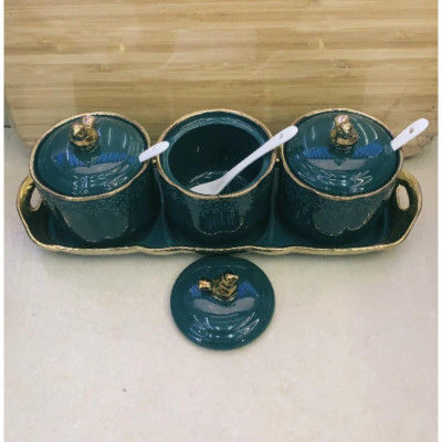 BỘ 3 HŨ ĐỰNG GIA VỊ SỨ KẺ SỌC VIỀN VÀNG CAO CẤP