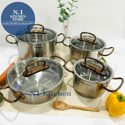 Bộ 4 nồi inox cao cấp Korkmaz Proline tay nắm màu hồng - A1149 - Hàng Chính Hãng