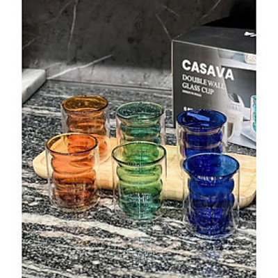 Set 6 cốc màu  2 lớp cách nhiệt Casava PODIUM 250ml Hàng chính hãng