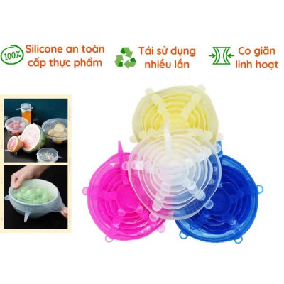 BỘ 6 NẮP ĐẬY THỰC PHẨM SILICONE - Màng Bọc Thực Phẩm Silicon Che Đậy Thức Ăn, Hoa Quả- HENRYSA