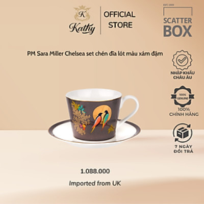 Portmeirion Sara Miller Chelsea set chén đĩa lót màu xám đậm Nhập khẩu Anh Quốc