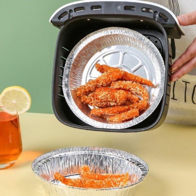 Set 50 Giấy Bạc Size 18 Đựng Thực Phẩm Dùng Cho Nồi Chiên Không Dầu. Khay Bát Bạc 18cm Tái Sử Dụng Được