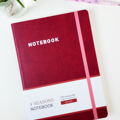 Sổ Bìa Da A5 - Kẻ Ngang 200 Trang 80gsm - 4 Seasons - The Sun 01 - Màu Đỏ Đô