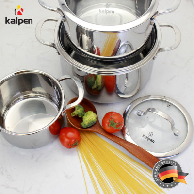 Bộ 3 Nồi Inox 3 Lớp Liền Khối Kalpen Kazler KZ1 Size 16,20,24cm Chuẩn Đức