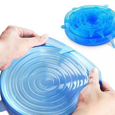 BỘ 6 NẮP ĐẬY THỰC PHẨM SILICONE - Màng Bọc Thực Phẩm Silicon Che Đậy Thức Ăn, Hoa Quả- HENRYSA