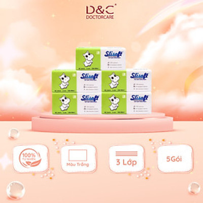 5 Bịch Giấy ăn Slisoft Trắng 3 lớp x 100 tờ đa năng,khăn giấy rút không chất tẩy trắng an toàn cho cả gia đình