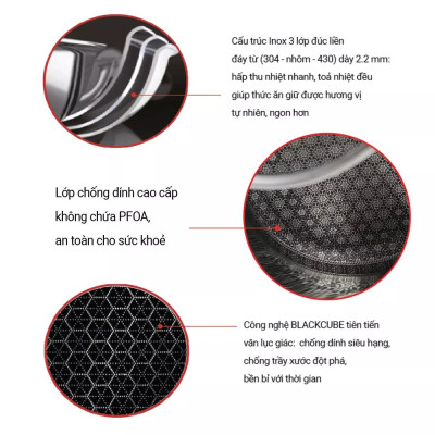 Chảo Blackcube inox 3 lớp chống dính đáy từ SeoulCook cao cấp chống trầy 26cm, dùng được tất cả các loại bếp / Induction 