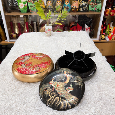 Hộp đựng bánh mứt trơn 6 ngăn sơn mài Thanh Bình Lê hàng xuất khẩu đẹp, sang trọng