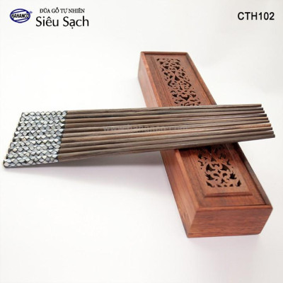 Đũa gỗ Mun Sọc đầu cẩm xà cừ đẹp (10 đôi) CTH755 - Đũa mộc /không nhuộm hóa chất