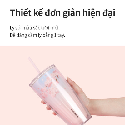 Ly nhựa LocknLock 2 lớp 750ml HAP522 720ml Anh Đào - Hàng chính hãng kèm ống hút, cách nhiệt tốt, miệng rộng - JoyMall