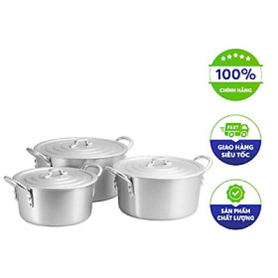Bộ 3 Nồi Nhôm Kim Hằng ĐB Quai Tròn Xi Bóng T3 Nhỏ 16-18-20