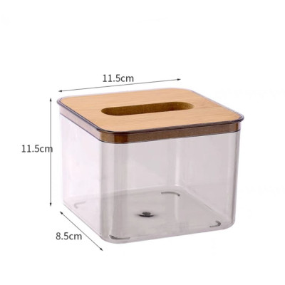 Hộp Đựng Giấy Ăn Khăn Giấy Nhựa MiKa Trong Suốt Nắp Gỗ Tre Tự Nhiên Màu Sắc Kiểu Dáng Phong Cách Bắc Âu