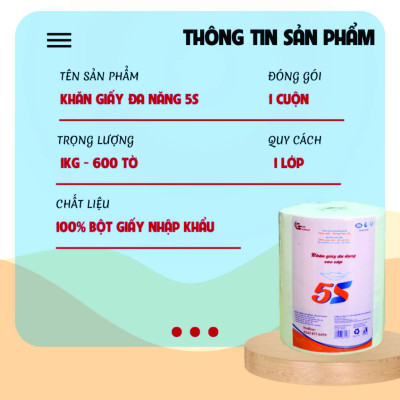 Khăn giấy ĐA NĂNG 5S 1kg dạng cuộn, lau bếp tiện lợi, thấm DẦU MỠ tốt, giấy thấm thực phẩm, bảo quản rau củ, giấy ăn