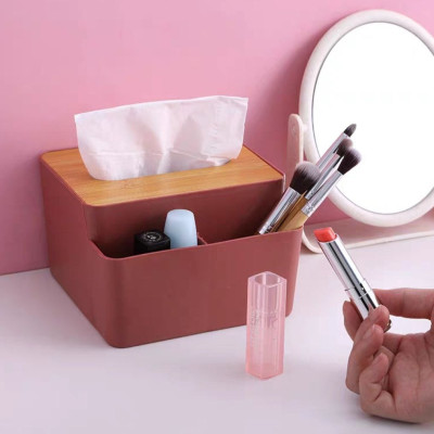 Hộp, Kệ Đựng Khăn Giấy Ăn Nắp Gỗ Nordic Kèm 2 Ngăn Chứa Đồ Đa Năng Tiện Lợi