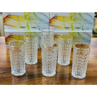 BỘ 6 CỐC UỐNG NƯỚC HOA QUẢ THỦY TINH CAO CẤP VÂN KIM CƯƠNG SANG TRỌNG ( CỐC CAO 0