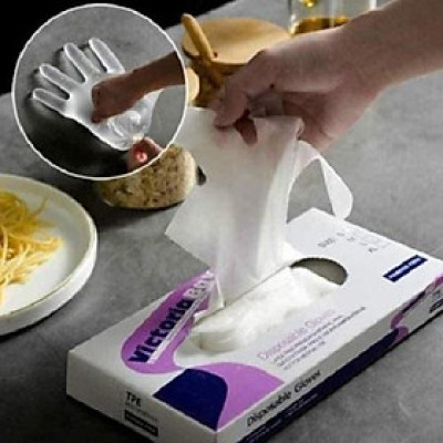 Hộp 100 găng tay cao su TPE Victoria Bay, bao tay siêu dai dùng 1 lần làm bếp nấu ăn vệ sinh