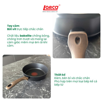 Chảo Chống Dính 5 Lớp Liền Khối Lorca TA 2034A Dùng Cho Mọi Loại Bếp, Cảm Biến Nhiệt, Sâu Lòng