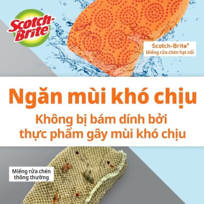 Miếng rửa chén hạt mài nổi có mút không trầy xước, màu cam, 69mm x 114mm Scotch-Brite 3M