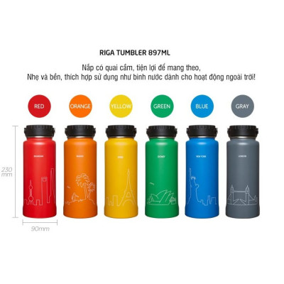 Bình Giữ Nhiệt Lock&Lock RigaTumbler màu xám LHC4160GRY dung tích 897ml - Hàng chính hãng, thép không gỉ - JoyMall