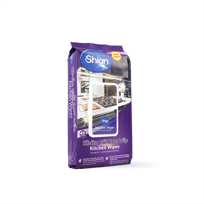 Khăn ướt lau bếp SHIAN đánh bay dầu mỡ nhanh chóng, dịu nhẹ với da tay - Gói Lớn 45 tờ