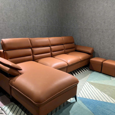 Sofa phòng khách Juno sofa da góc NK2025 đầu bật KT 3m1 x 1m8 kèm 2 đôn vuông 