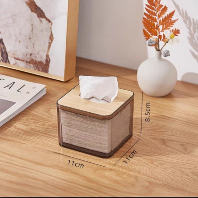Hộp Đựng Giấy Ăn Khăn Giấy Nhựa MiKa Trong Suốt Nắp Gỗ Tre Tự Nhiên Màu Sắc Kiểu Dáng Phong Cách Bắc Âu