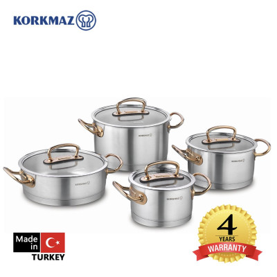 Bộ 4 nồi inox cao cấp Korkmaz Proline tay nắm màu hồng - A1149 - Hàng Chính Hãng