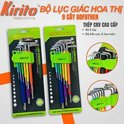 Bộ 9 cây lục giác màu GOFUTHER chất liệu CRV cao cấp, bộ lục giác đầu bi, đầu bông cao cấp