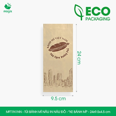 MFT1N1NN - 24x9.5x4.5 cm - 200 Túi bánh mì Nâu, in sẵn họa tiết XE BÁNH MÌ - Bao bánh mì Túi giấy thực phẩm an toàn