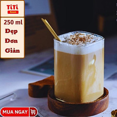 Ly thủy tinh vuông chịu nhiệt MILK TEA 400ml cao cấp sang chảnh phong cách Vintage dung uống sinh tố TiTi Room