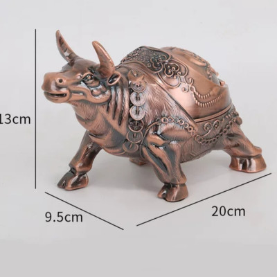 Gạt tàn hình trâu bằng hợp kim mới 4 màu tài lộc