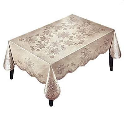 Khăn Trải Bàn PAULEE PWL 241 (147cm x 230cm) hoa văn nổi, ánh kim vàng, nền kem nhạt, nhựa PVC dẻo-không thấm nước