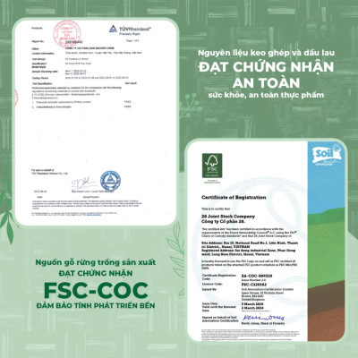 Thớt gỗ Teak Vibasic A80 phiên bản YÊU NƯỚC, ghép dựng block kích thước 350x250x27mm có lỗ treo, khắc logo 80 năm 2/9