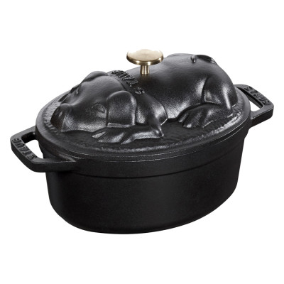 Nồi Oval Staub Nắp Hình Con Heo – Màu Đen – 17cm