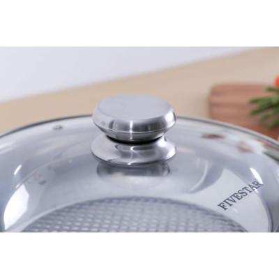 Chảo lẩu caro Inox 3 đáy FIVESTAR 24cm vung kính, dùng được bếp từ , hồng ngoại , gas | tặng 1 vá canh