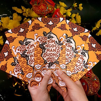 Bao lì xì 9x17 cm SDstationery CÁT NIÊN MỸ Ý (set 5 bao) giấy chất lượng cao, hoa văn cổ truyền sang trọng