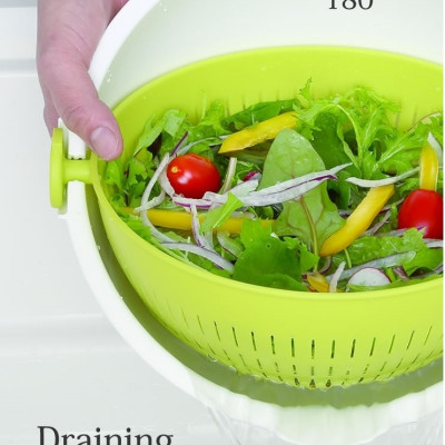 Bộ thau rổ nhựa xoay 2 lớp làm ráo nước - Hàng nội địa Nhật Bản 