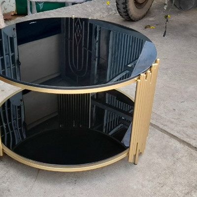 Bàn trà kính cường lực 2 tầng Juno Sofa Phi 60 cm