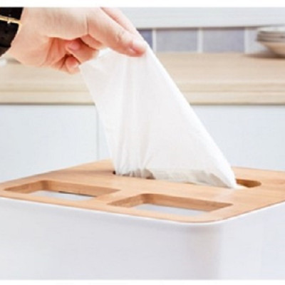 Hộp giấy nắp gỗ chia 3 ngăn - Đựng điều khiển