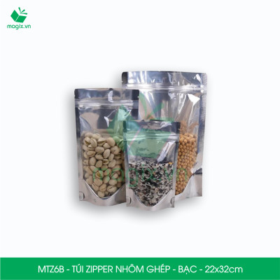 MTZ6B - 22x32cm - Combo 25 Túi Zipper Bạc đáy đứng, một mặt trong